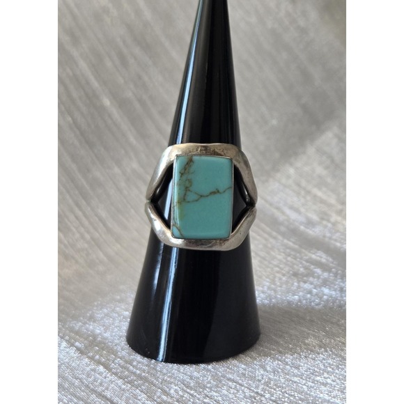 Vtg Native American Large Turquoise 2 Band Sterling Silver 925 Ring Size 6.75